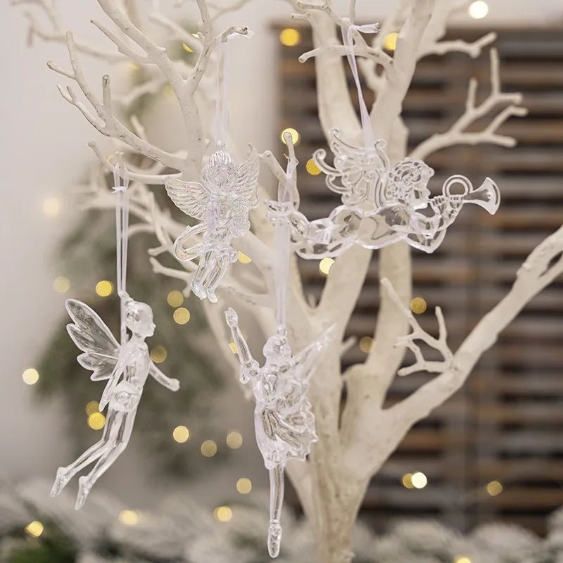 Acrylic Snowflake Angel Pendants Transparent Crystal Christmas Tree Hanging Ornament 2024 Home Decorations New Year Gift 2025