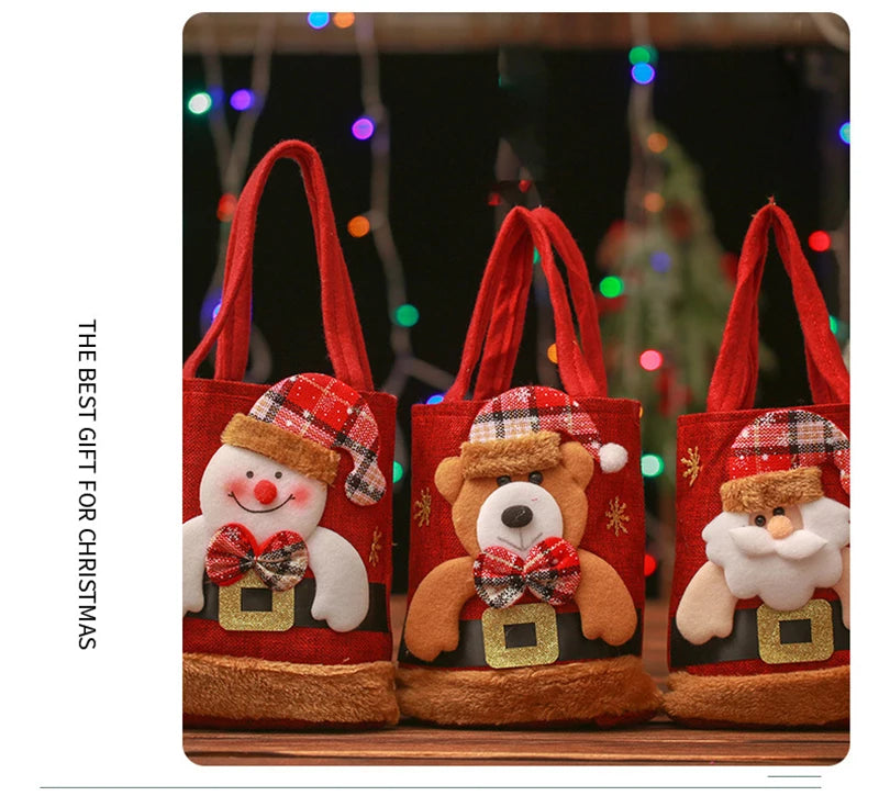 Christmas Gift Bag Linen Cloth New Year Children's Candy Handbag Christmas Eve Apple Storage Bag Xmas Santa Claus Wholesale 2023