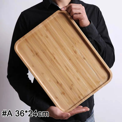 Home Bamboo Serving Tray Round Square Rectangle Breakfast Dessert Cake Tray Decorative Coffee Tea Platter Dinner Plate