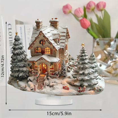 Snowhouse Christmas Decorations Desktop Ornament Winter Kids Family Portrait Decor Farmhouse Vacation Desktop Decoration Acrylic