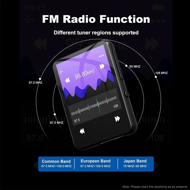 MP3-плеер с сенсорным экраном, 32 ГБ, 2,4 дюйма, Bluetooth 5.0, MP3-плеер со встроенным HD-динамиком, FM-радио и записью голоса