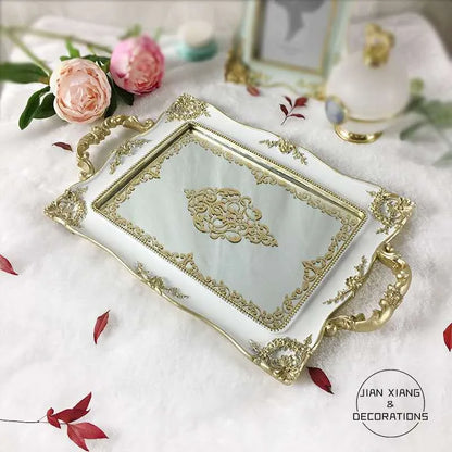 European-style Rectangular Storage Tray Resin Crafts Desktop Decoration Household Jewelry Display Tray Living Room Decoration