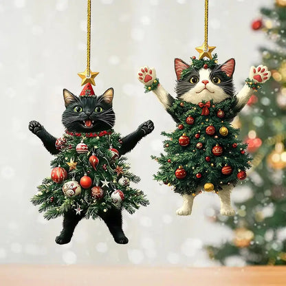 Christmas Cat Pendant Halloween Cartoon Animal Christmas 2D Acrylic Xmas Tree Ornaments 2024 New Year Home Decor