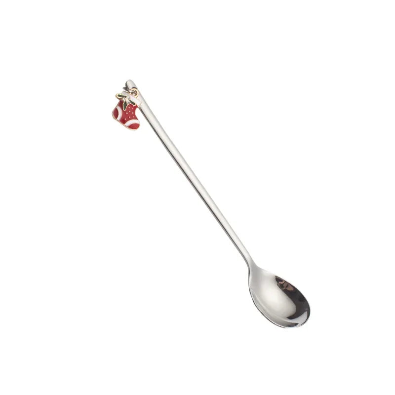 New Year 2021 Stainless Steel Christmas Spoons Xmas Party Coffee Spoon with Christmas pendant Christmas Decorations Noel Gift