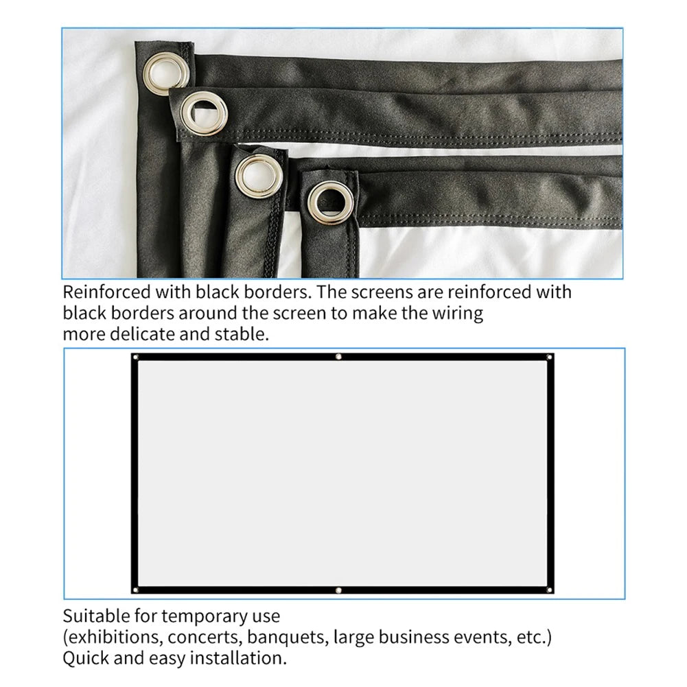 16:9 Простая занавеска для проектора 60/72/84/100/120/150 дюймов Портативный HD-дисплей Экран Домашний кинотеатр Кинотеатр Домашний офис на открытом воздухе