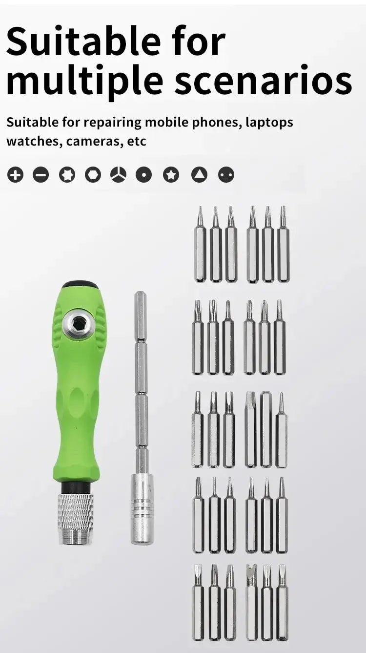 Mini 32-in-1 Precision Screwdriver Set Magnetic Phillips Bits Multifunctional Hand Repair Tool Kit for Phone Watch Glasses PC