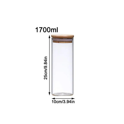 High Borosilicate Glass Sealed Jar with Bamboo Lid Spice Jars Storage Pots Tea Coffee Jar Transparent Split Bottle Storage Tank