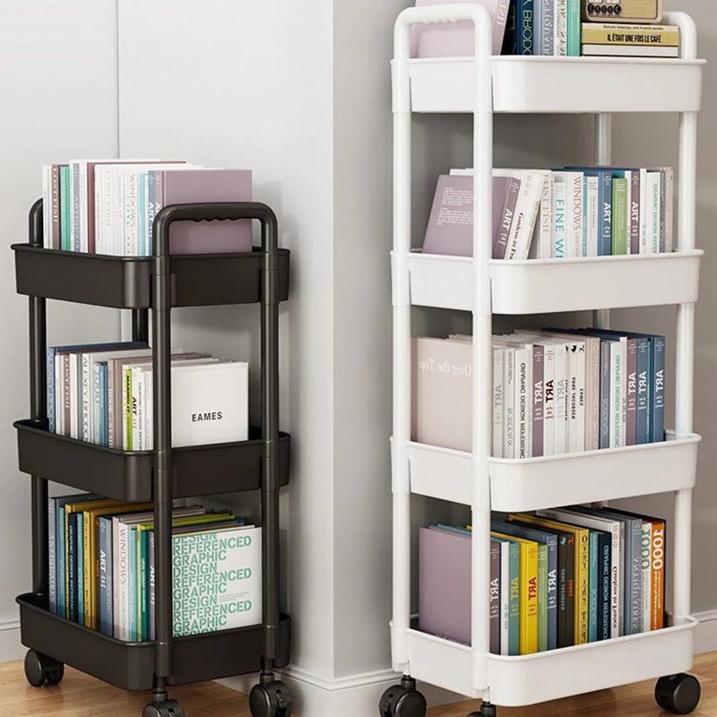 1*Bookshelf Storage Trolley Mobile Kitchen Organizer Cart With Wheels Multi-Layer Bathroom Shelves Household Snacks Storage Rack