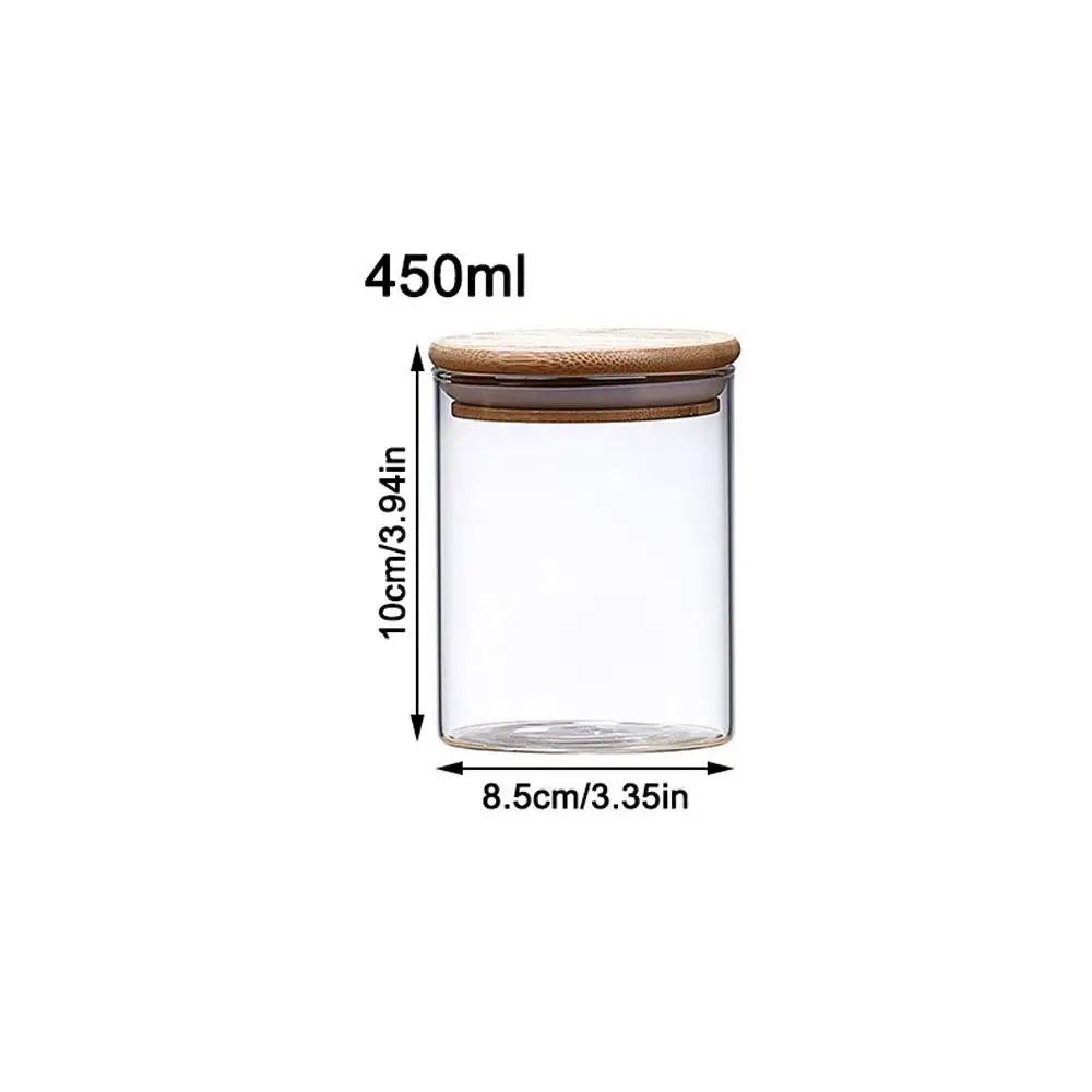 High Borosilicate Glass Sealed Jar with Bamboo Lid Spice Jars Storage Pots Tea Coffee Jar Transparent Split Bottle Storage Tank