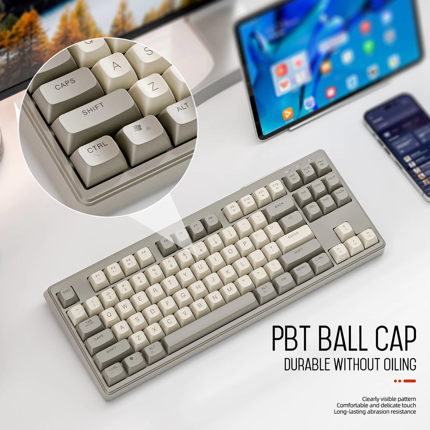 M87 Wireless Keyboard, 87keys Dual Mode Bluetooth Keyboard with Rainbow-light RGB,PBT Ballcaps Design Gaming Keyboard