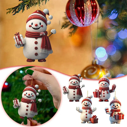 Christmas Decoration Pendant 2D Acrylic Cartoon Christmas Snowman Home Garden Christmas Tree Pendant Party Decoration Supplies