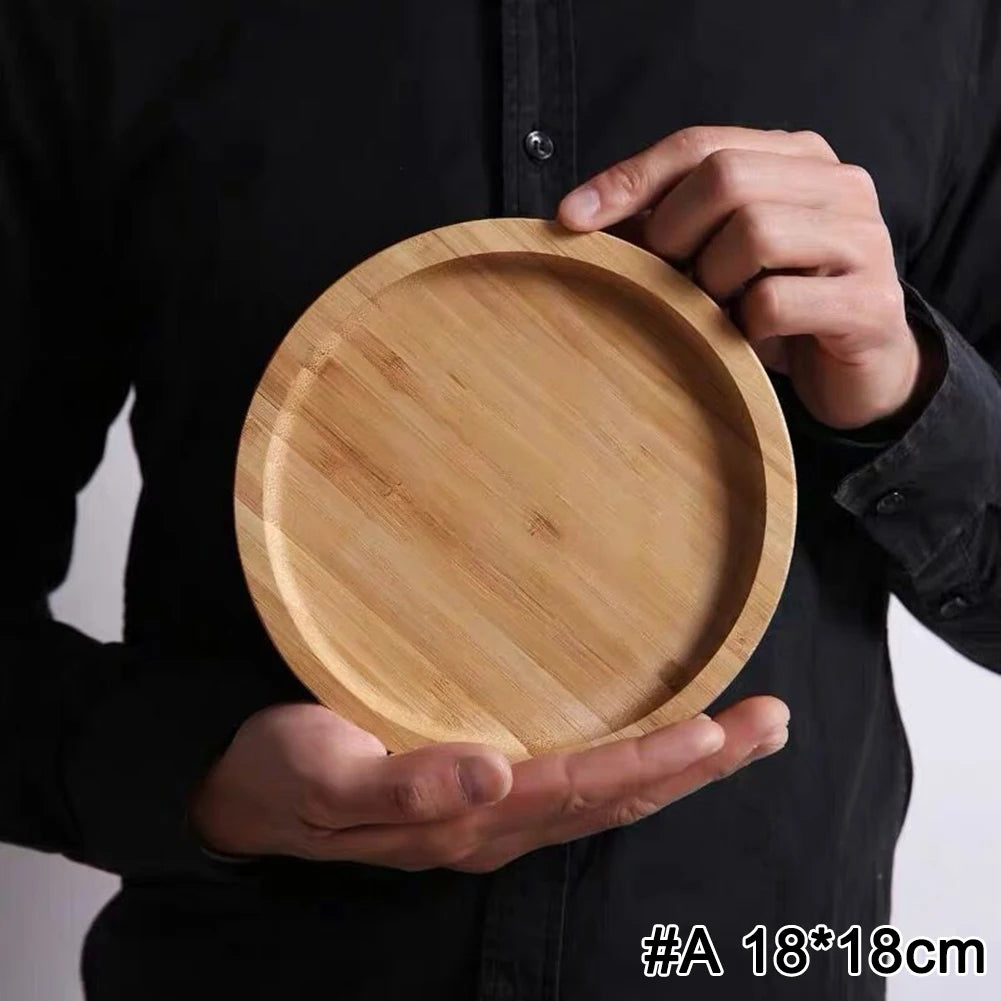 Home Bamboo Serving Tray Round Square Rectangle Breakfast Dessert Cake Tray Decorative Coffee Tea Platter Dinner Plate