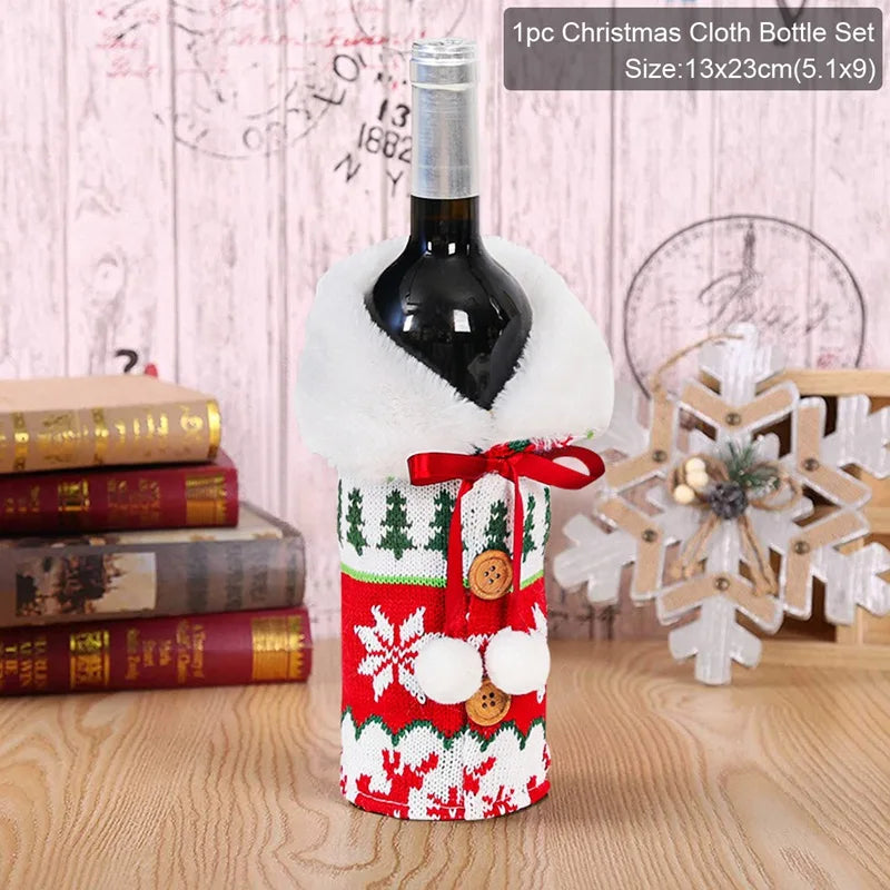 Christmas Wine Bottle Cover Merry Christmas Decorations For Home 2024 Cristmas Ornament Xmas Navidad Gifts Happy New Year 2025