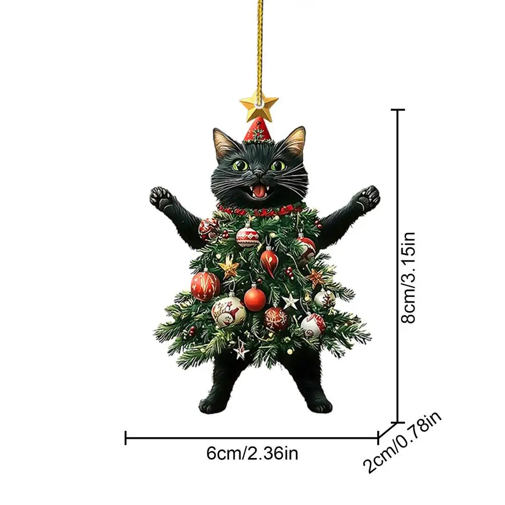 Christmas Cat Pendant Halloween Cartoon Animal Christmas 2D Acrylic Xmas Tree Ornaments 2024 New Year Home Decor