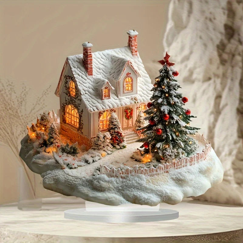 Snowhouse Christmas Decorations Desktop Ornament Winter Kids Family Portrait Decor Farmhouse Vacation Desktop Decoration Acrylic