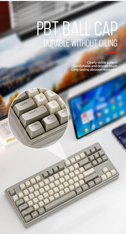 M87 Wireless Keyboard, 87keys Dual Mode Bluetooth Keyboard with Rainbow-light RGB,PBT Ballcaps Design Gaming Keyboard