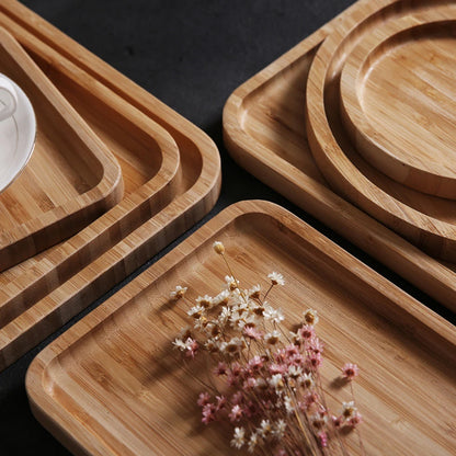 Home Bamboo Serving Tray Round Square Rectangle Breakfast Dessert Cake Tray Decorative Coffee Tea Platter Dinner Plate