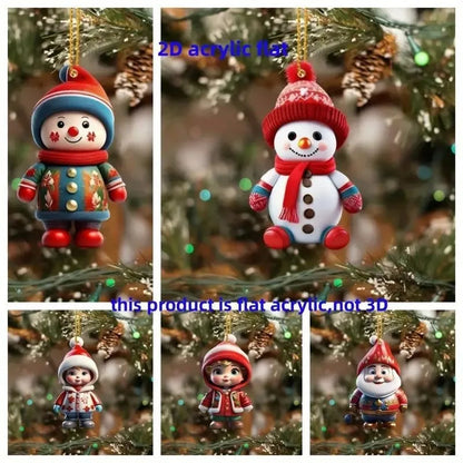 Acrylic Flat Santa Claus Christmas Snowman Character Pendant Ornament for Christmas Tree Holiday Party Car Decoration Gift