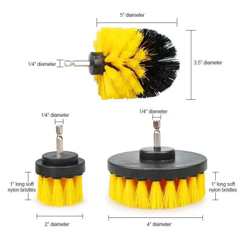 3Pcs/Set Electric Scrubber Brush Drill Brush Kit Plastic Round Cleaning Brush For Carpet Glass Car Tires Nylon Brushes 2/3.5/4''