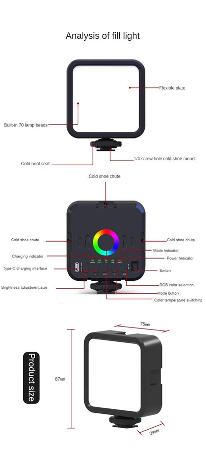 Мини RGB Горячий Загрузчик Заполняющий Свет Живая Фотография Светодиодный Портативный Атмосфера Красота Карман для Мобильной Камеры Регулируемый