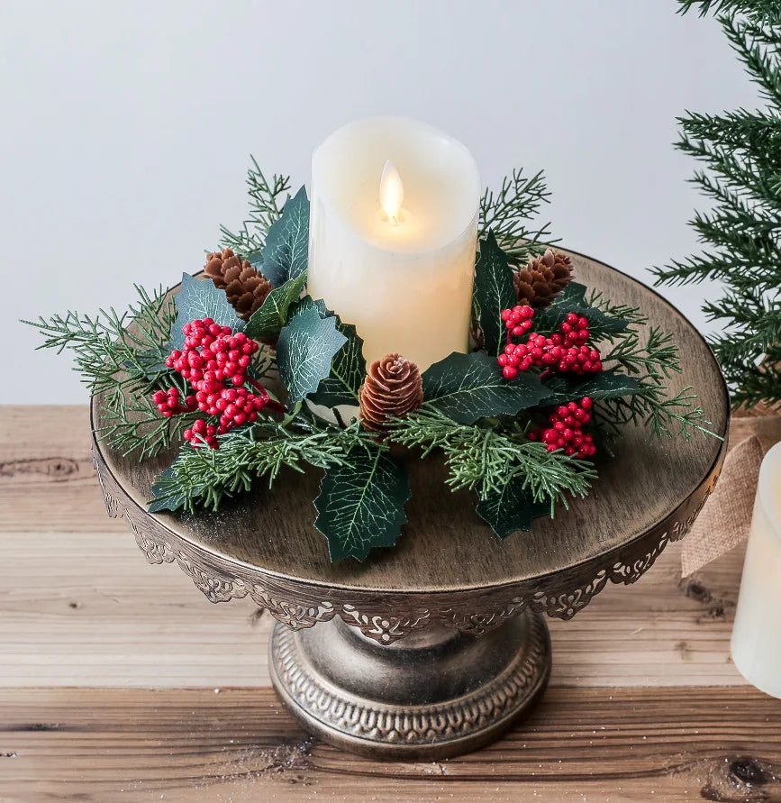 Christmas Decoration Leaf Candlestick Wreath Christmas Party Home Table Decor Artificial Leave Candle Ring Candlestick Garland