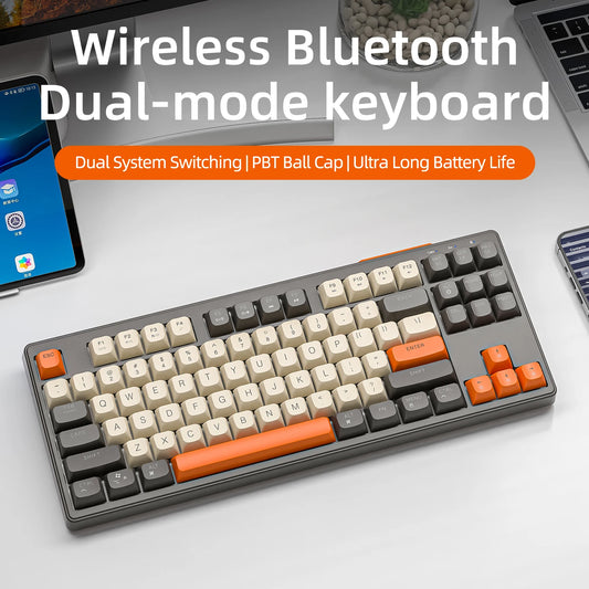 M87 Wireless Keyboard, 87keys Dual Mode Bluetooth Keyboard with Rainbow-light RGB,PBT Ballcaps Design Gaming Keyboard