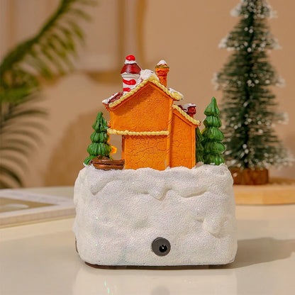 Christmas Music Box Snow House Ornaments with LED Light Resin Rotating Music Figurines Home Christmas Decorations New Year Gift