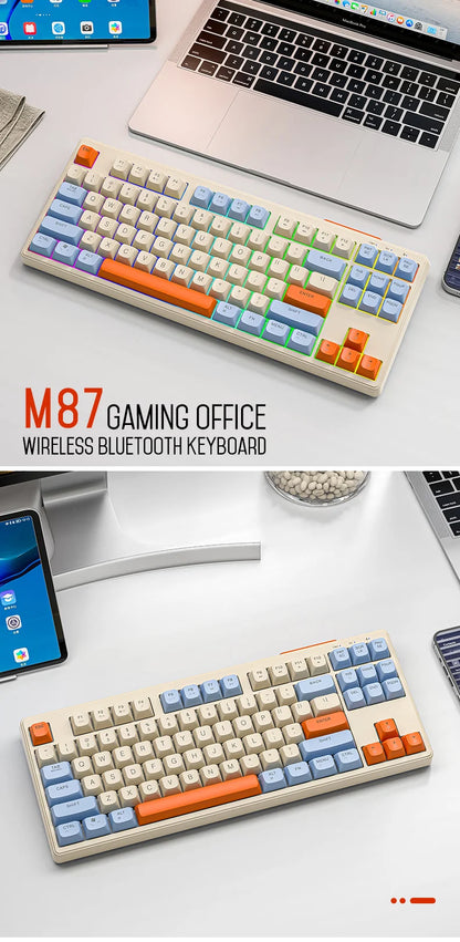 M87 Wireless Keyboard, 87keys Dual Mode Bluetooth Keyboard with Rainbow-light RGB,PBT Ballcaps Design Gaming Keyboard