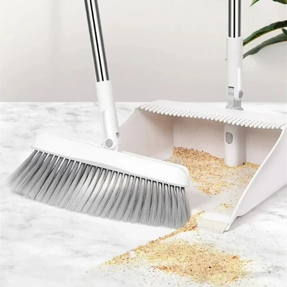 2PCS/Set Foldable Broom And Scoop Set Upright Dust Pan And Brush Set 180 Degree Rotation Dustless Floor Soft Brush Home