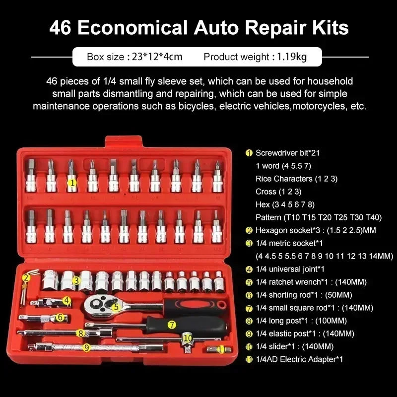 Complete set of hardware kit for automotive mechanical maintenance, vehicle mounted socket wrench toolbox, and combination parts