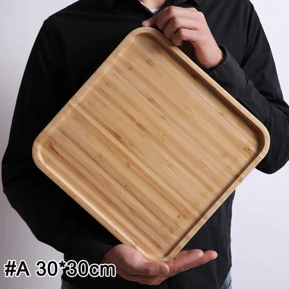 Home Bamboo Serving Tray Round Square Rectangle Breakfast Dessert Cake Tray Decorative Coffee Tea Platter Dinner Plate