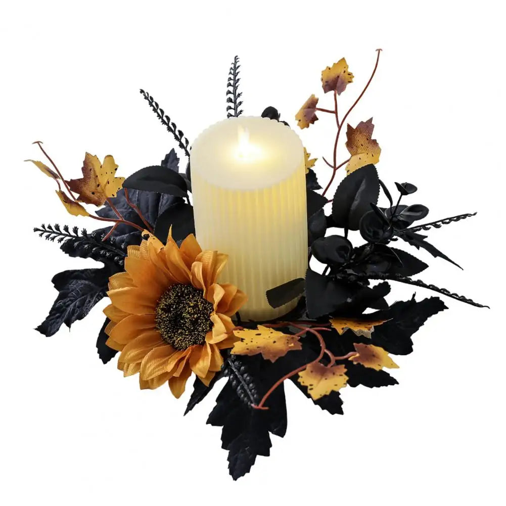 Elegant Candle Decoration Maple Leaf Candle Garland 10 Inch Halloween Candle Ring Garland with Artificial for Pillar for Wedding