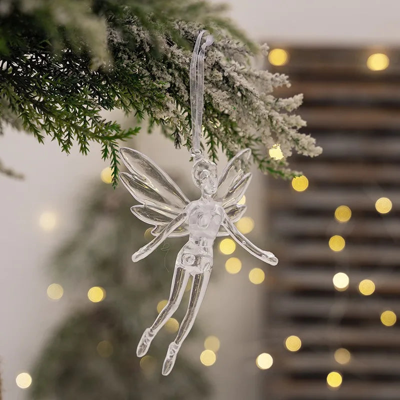 Acrylic Snowflake Angel Pendants Transparent Crystal Christmas Tree Hanging Ornament 2024 Home Decorations New Year Gift 2025