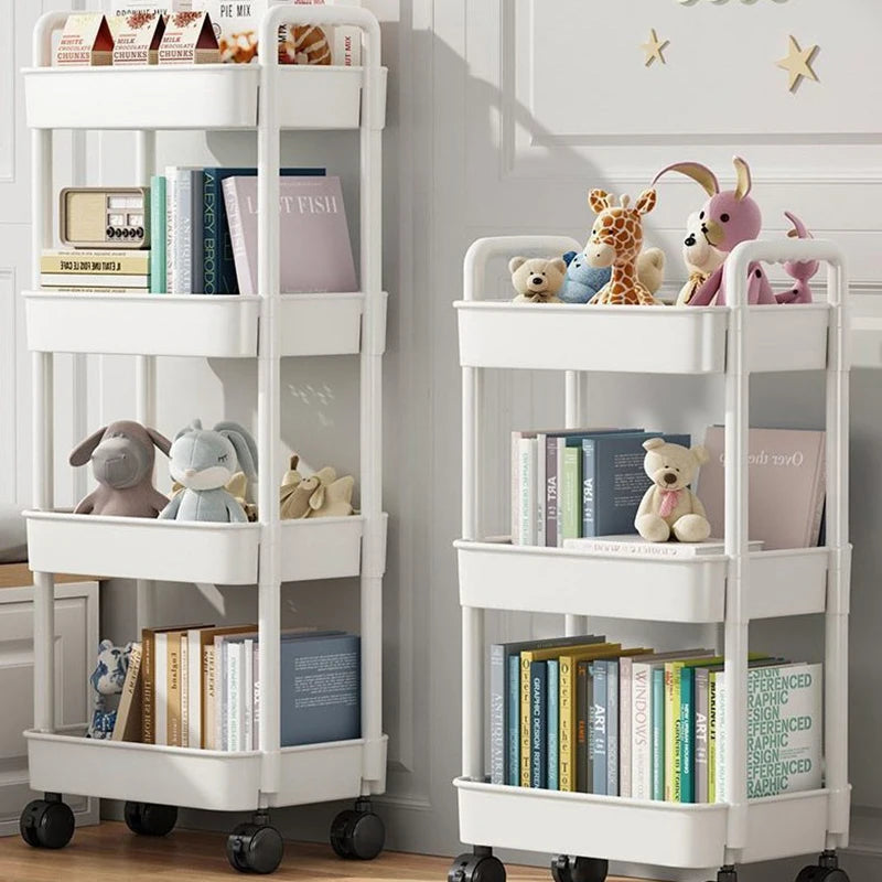 1*Bookshelf Storage Trolley Mobile Kitchen Organizer Cart With Wheels Multi-Layer Bathroom Shelves Household Snacks Storage Rack