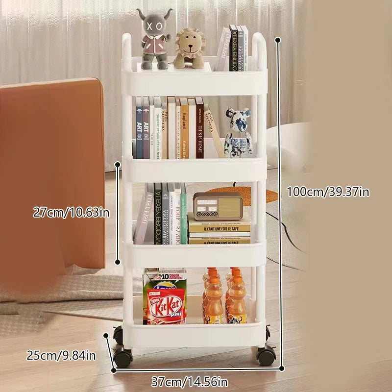 1*Bookshelf Storage Trolley Mobile Kitchen Organizer Cart With Wheels Multi-Layer Bathroom Shelves Household Snacks Storage Rack