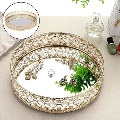 Crystal Decorative Tray Table Makeup Organizer Glass Mirror Perfume Lipstick Storage Plate Luxury Serving Tray Home Trinket Dish