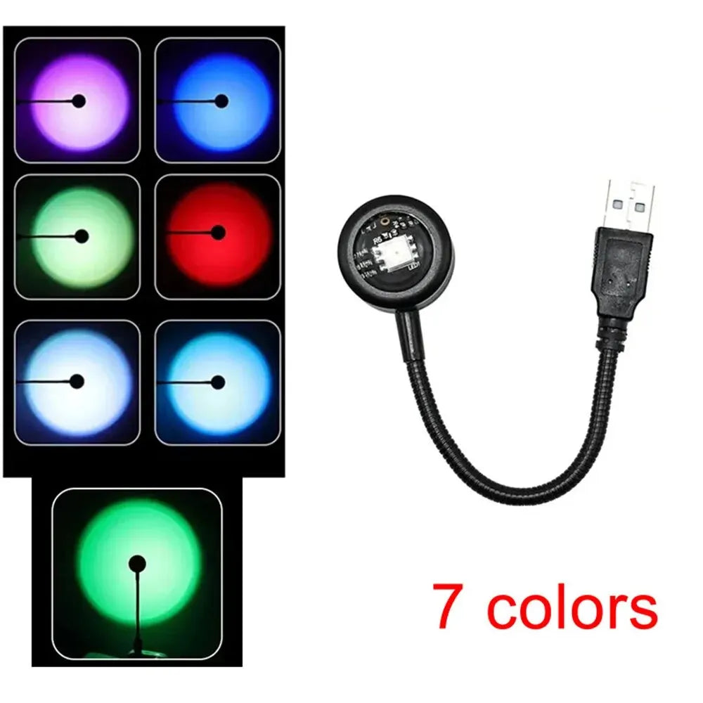 USB Sunset Light Mobile Phone Self Photography Light LED Rainbow Neon Night Light Projector Photography Wall Atmosphere Light