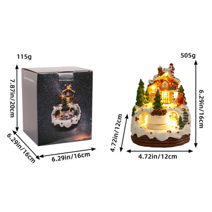 Christmas Music Box Snow House Ornaments with LED Light Resin Rotating Music Figurines Home Christmas Decorations New Year Gift