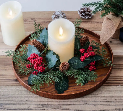 Christmas Decoration Leaf Candlestick Wreath Christmas Party Home Table Decor Artificial Leave Candle Ring Candlestick Garland