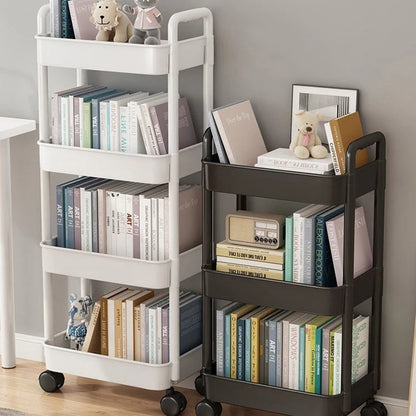 1*Bookshelf Storage Trolley Mobile Kitchen Organizer Cart With Wheels Multi-Layer Bathroom Shelves Household Snacks Storage Rack