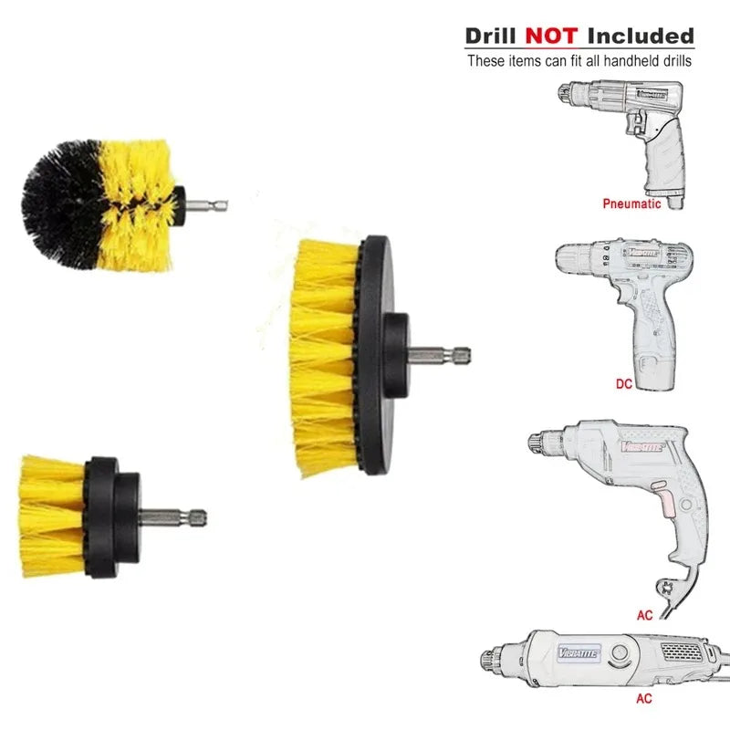 3Pcs/Set Electric Scrubber Brush Drill Brush Kit Plastic Round Cleaning Brush For Carpet Glass Car Tires Nylon Brushes 2/3.5/4''