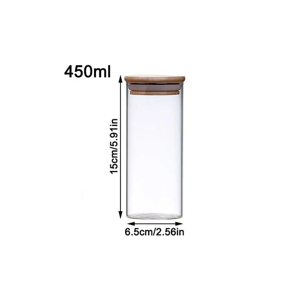 High Borosilicate Glass Sealed Jar with Bamboo Lid Spice Jars Storage Pots Tea Coffee Jar Transparent Split Bottle Storage Tank