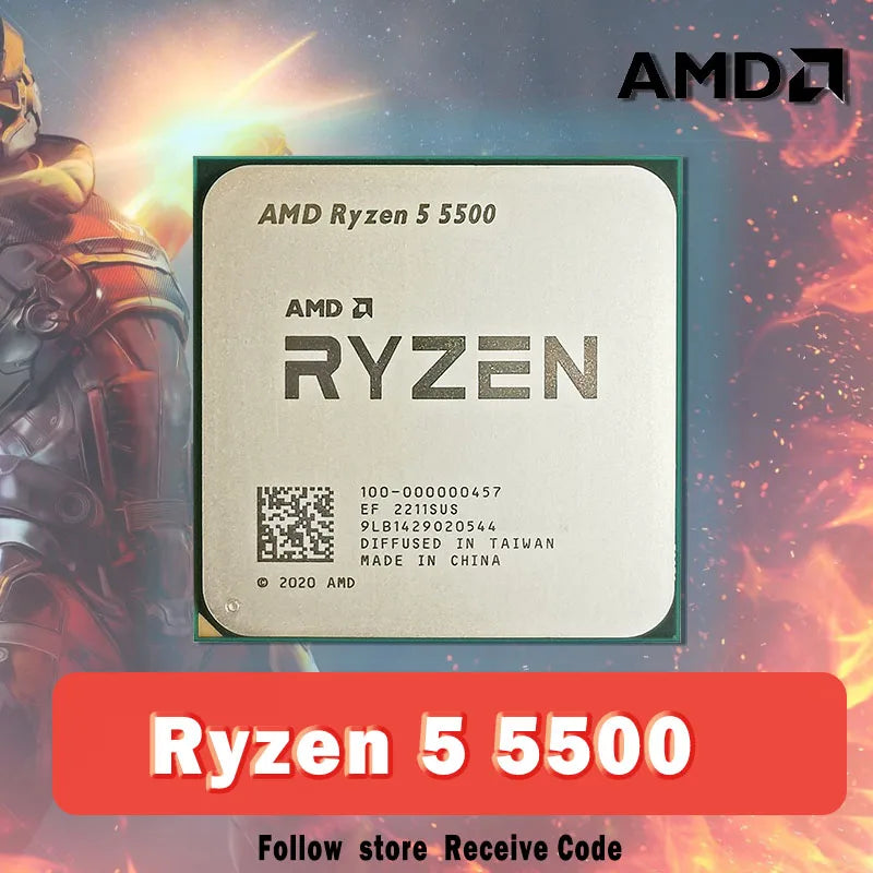 AMD Ryzen 5 5500 R5 5500 3,6 ГГц 6-ядерный 12-поточный процессор 7 нм L3 = 16 м 100-000000457 Разъем AM4 без вентилятора