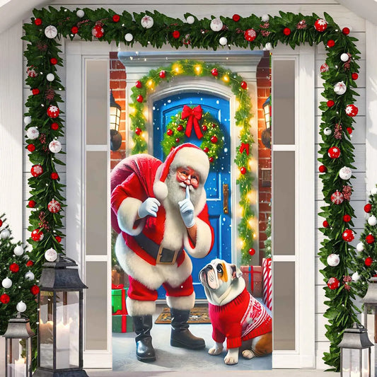 Merry Christmas Door Banner Large Santa Claus Santa Dog Christmas Door Cover Backdrop Christmas Party Supplies Decoration