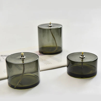 1pcs Candlestick Oil Lamp Dinner Rustic Christmas Home Decorations Halloween Gray Green Cylindrical Transparent Glass With Wick