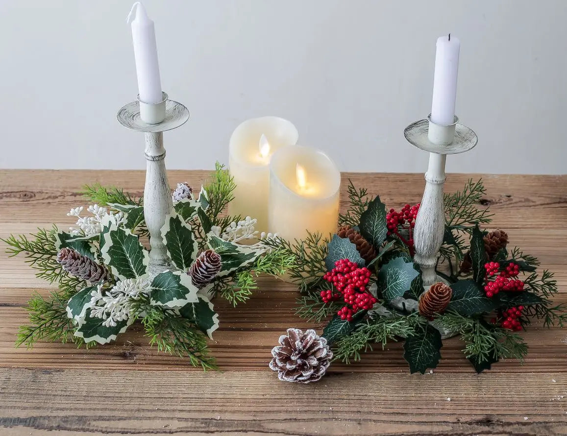 Christmas Decoration Leaf Candlestick Wreath Christmas Party Home Table Decor Artificial Leave Candle Ring Candlestick Garland