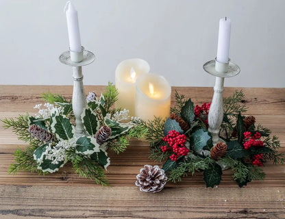 Christmas Decoration Leaf Candlestick Wreath Christmas Party Home Table Decor Artificial Leave Candle Ring Candlestick Garland